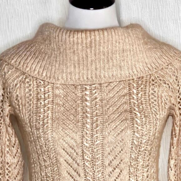 White House Black Market Heathered Coral Fold Down Collar Back Tie Knit Sweater - Picture 2 of 11